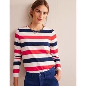 Boden Bea Breton long sleeve layerable shirt in red, navy blue, & white SZ 6 NWT